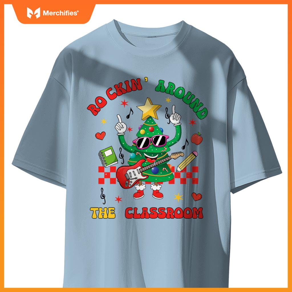 Teacher cute christmas tree rocking around  classroom
