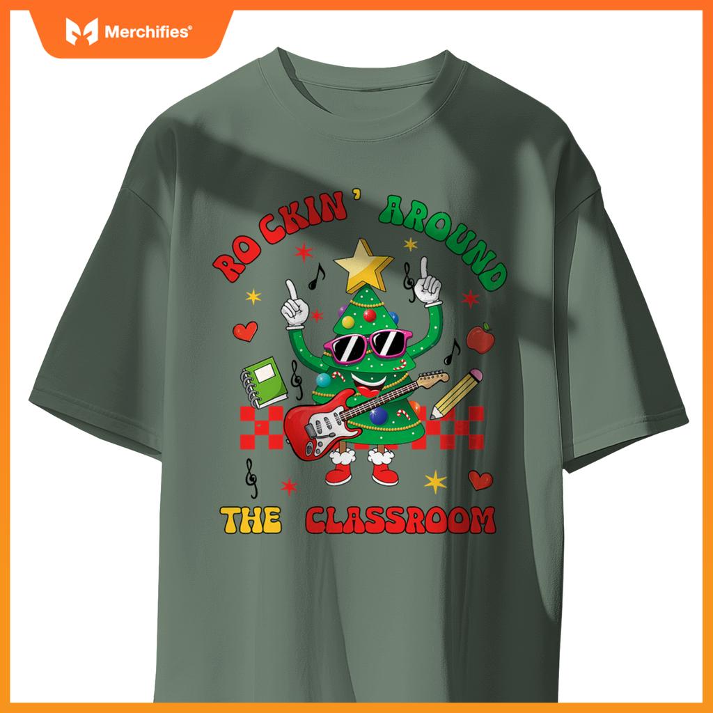 Teacher cute christmas tree rocking around  classroom