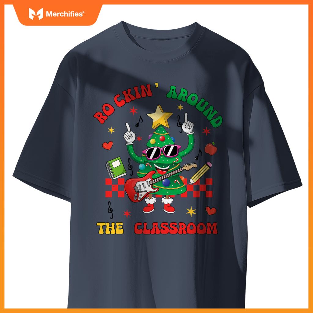 Teacher cute christmas tree rocking around  classroom