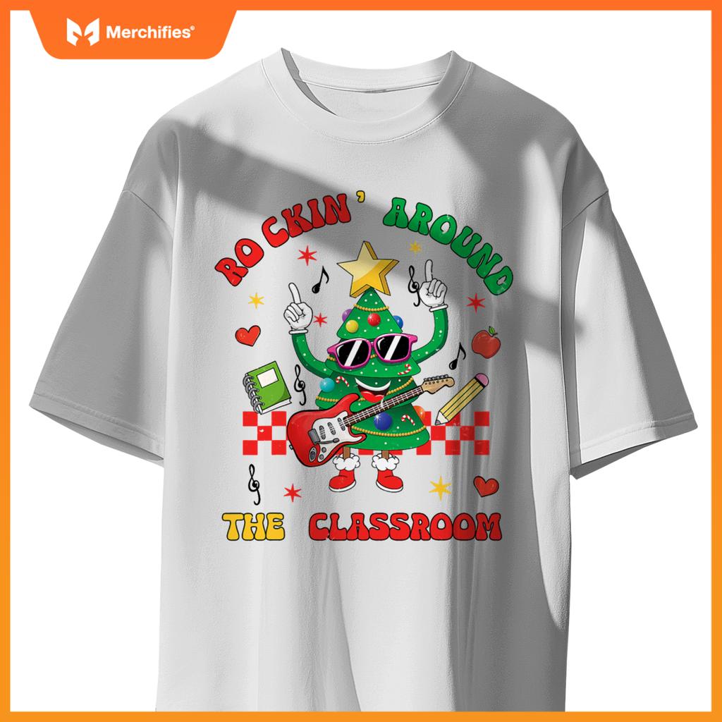 Teacher cute christmas tree rocking around  classroom