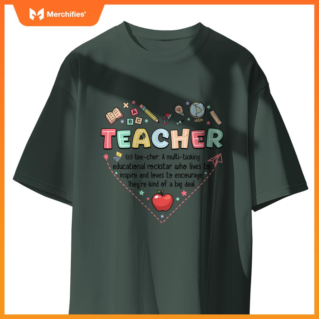 Teacher definition graphic heart shape school elements