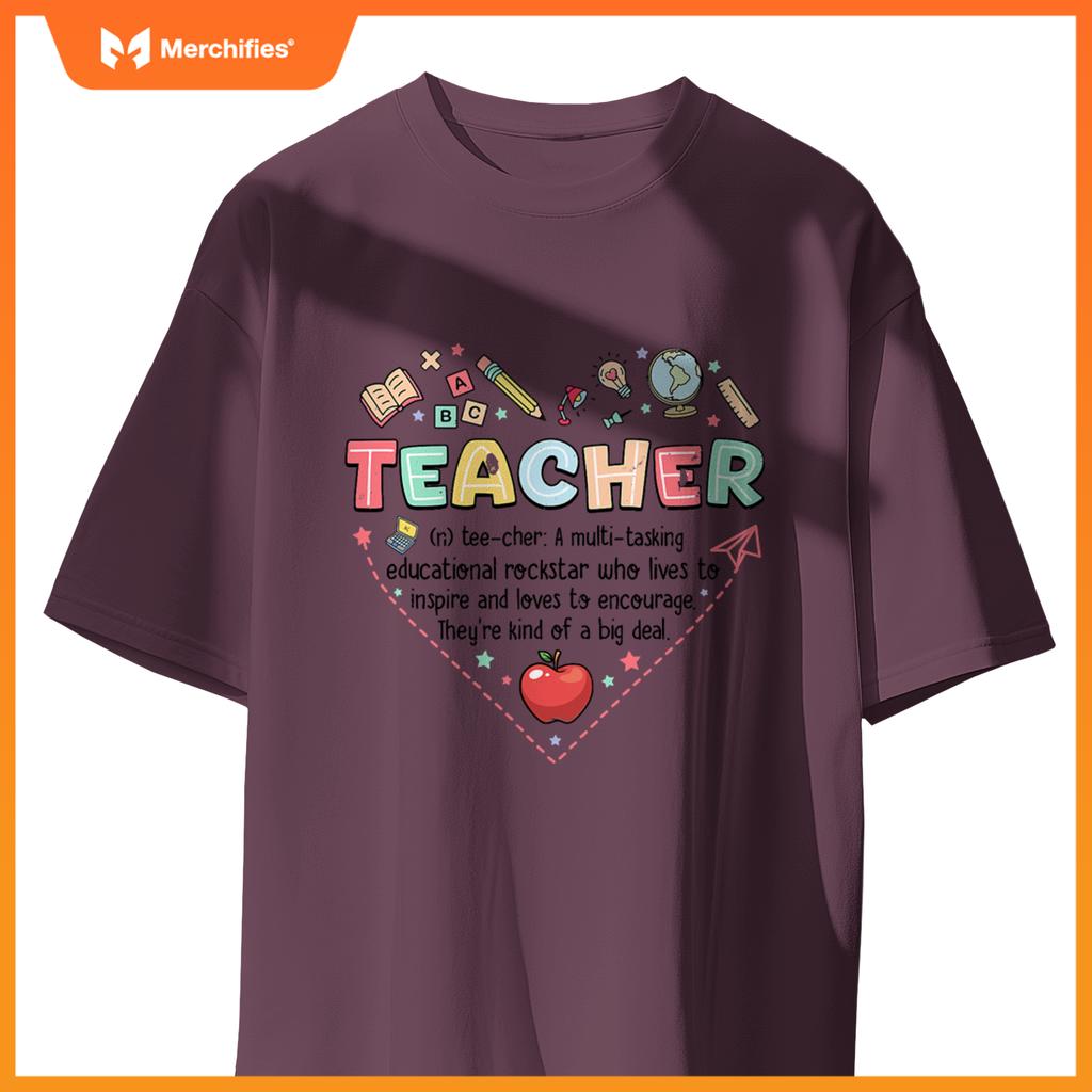 Teacher definition graphic heart shape school elements