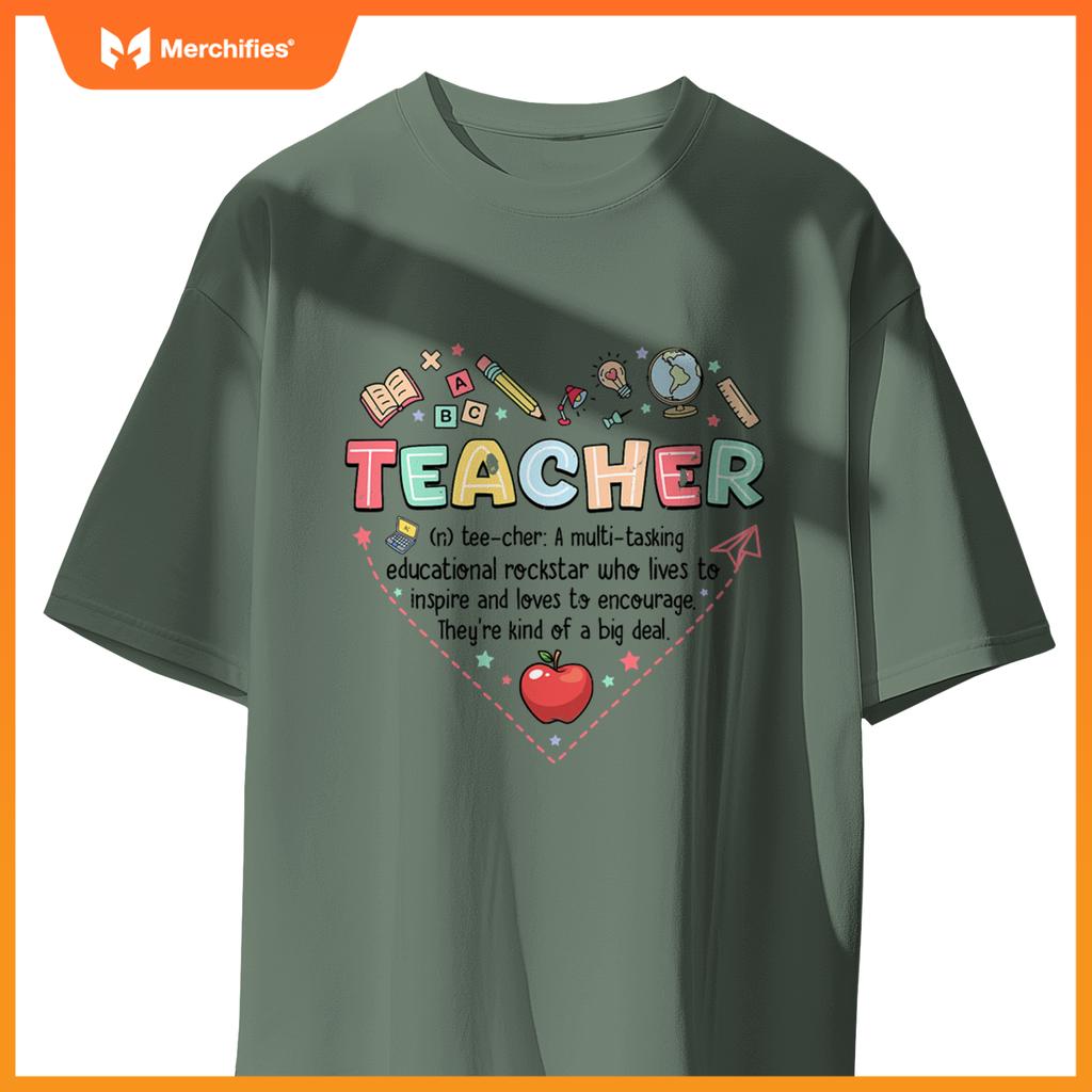 Teacher definition graphic heart shape school elements