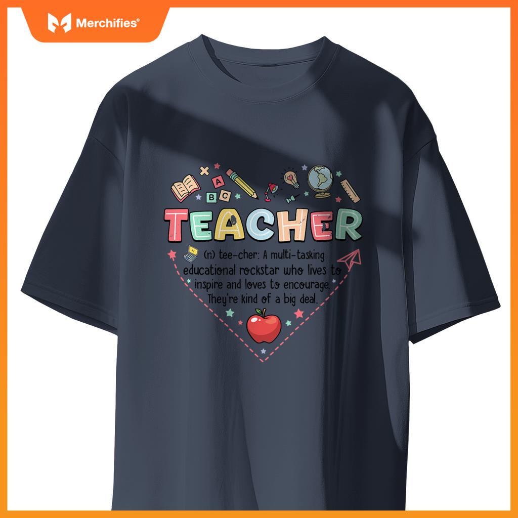 Teacher definition graphic heart shape school elements