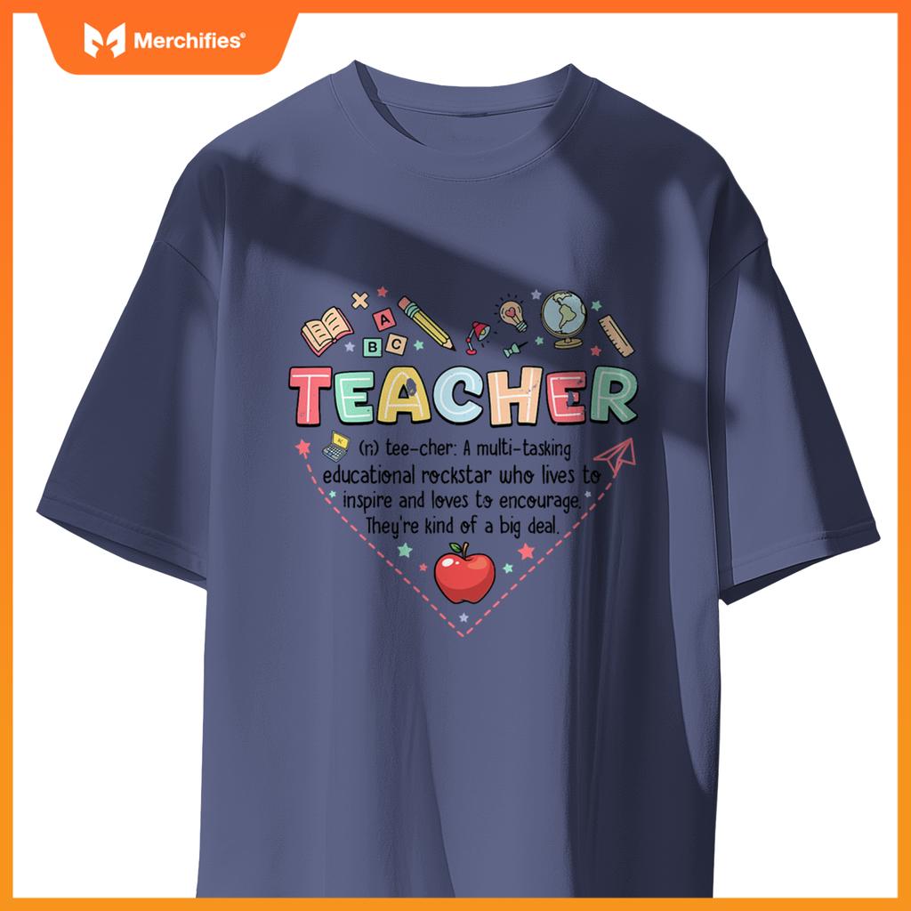 Teacher definition graphic heart shape school elements