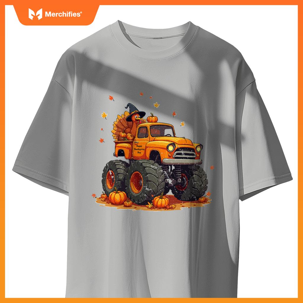 Thanksgiving Monster Truck Turkey Kids T-Shirt