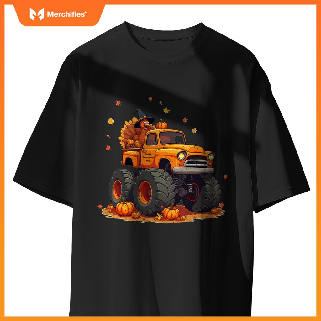 Thanksgiving Monster Truck Turkey Kids T-Shirt