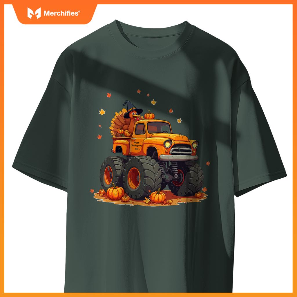 Thanksgiving Monster Truck Turkey Kids T-Shirt