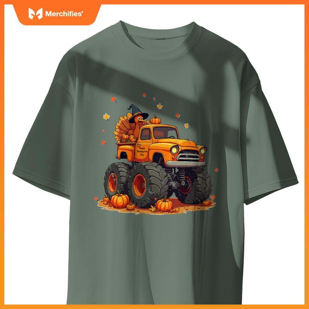 Thanksgiving Monster Truck Turkey Kids T-Shirt
