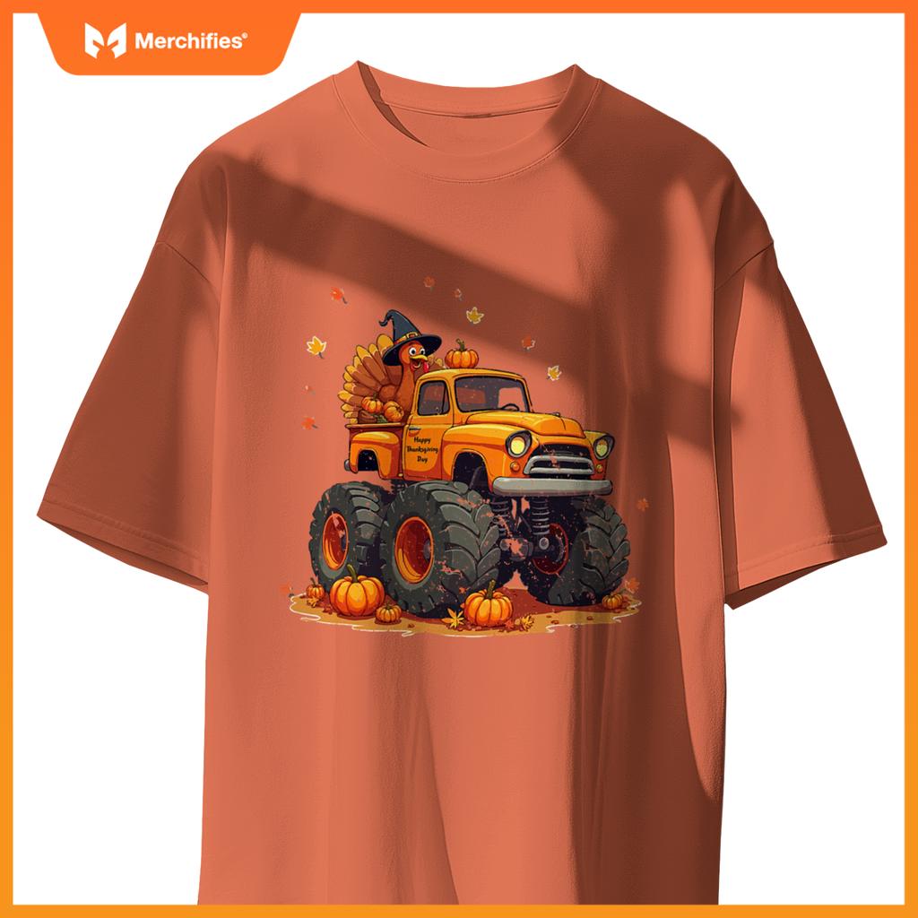 Thanksgiving Monster Truck Turkey Kids T-Shirt