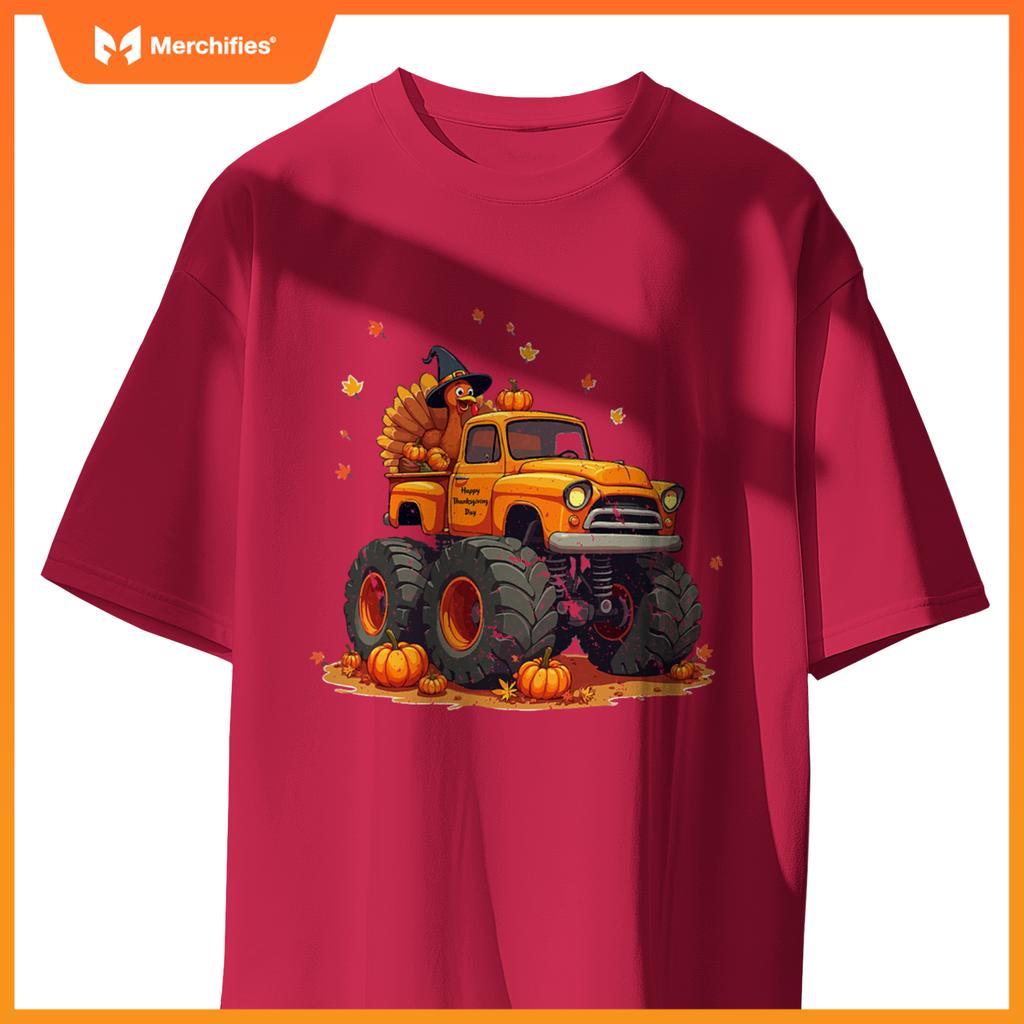 Thanksgiving Monster Truck Turkey Kids T-Shirt