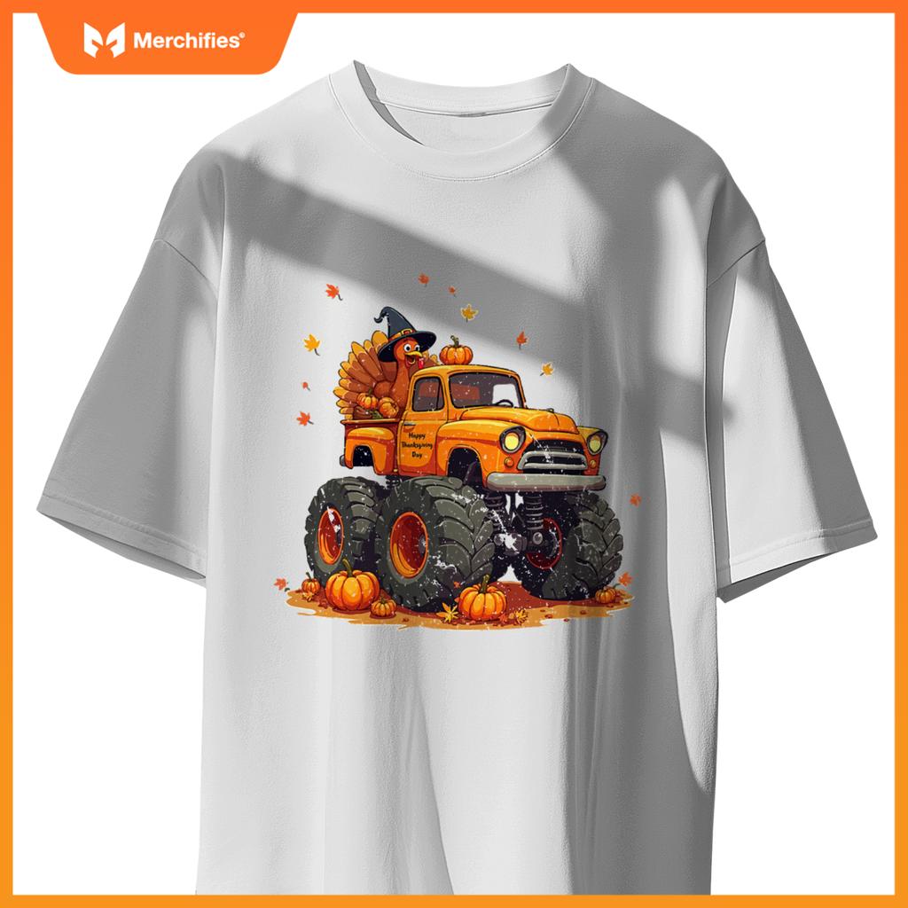 Thanksgiving Monster Truck Turkey Kids T-Shirt