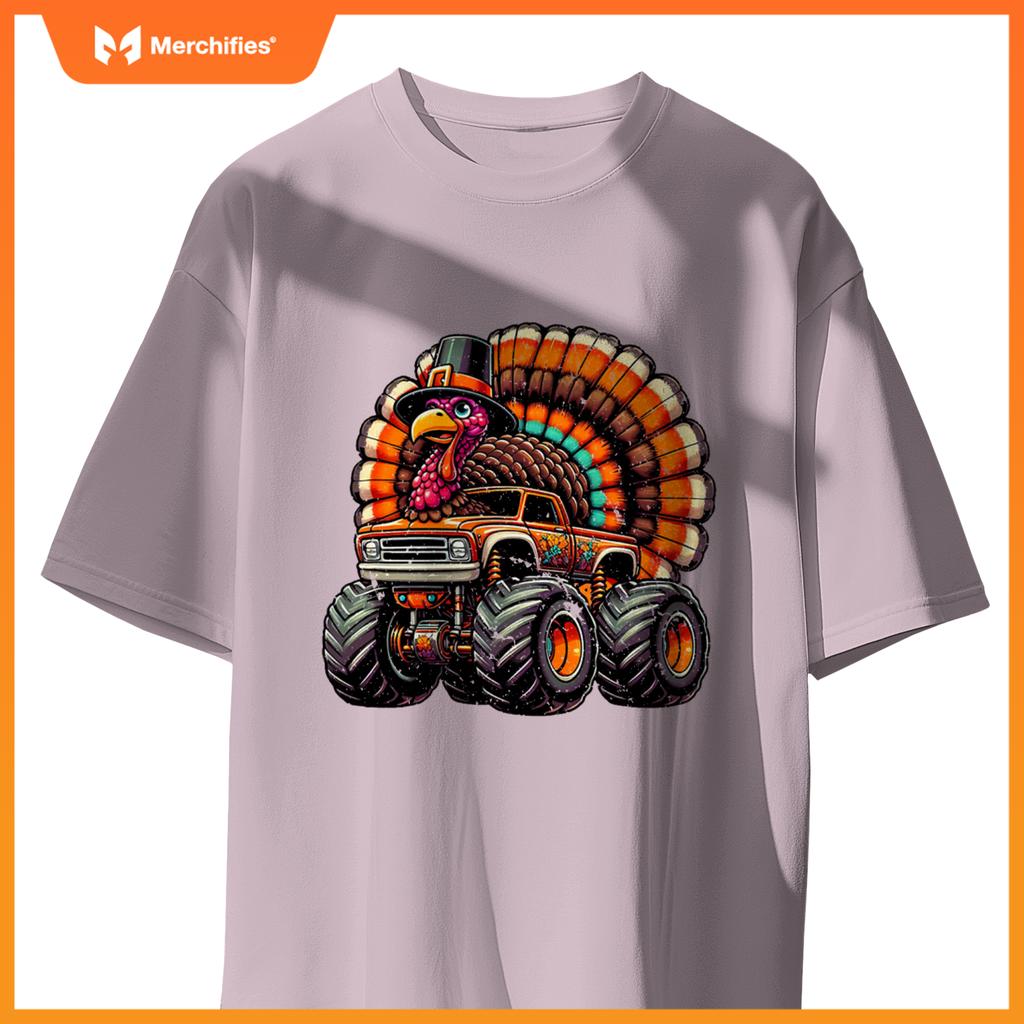 Thanksgiving Turkey Riding Monster Truck Boys Kids T-Shirt