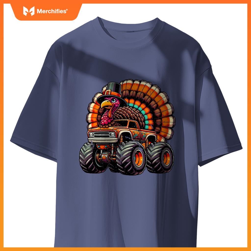 Thanksgiving Turkey Riding Monster Truck Boys Kids T-Shirt