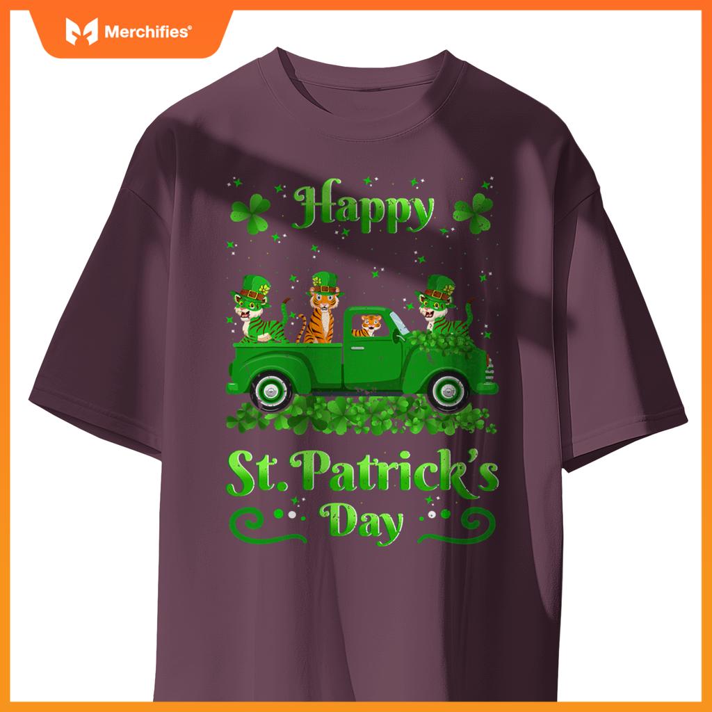 Tiger Riding Green Truck  Tiger St Patricks Day T-Shirt