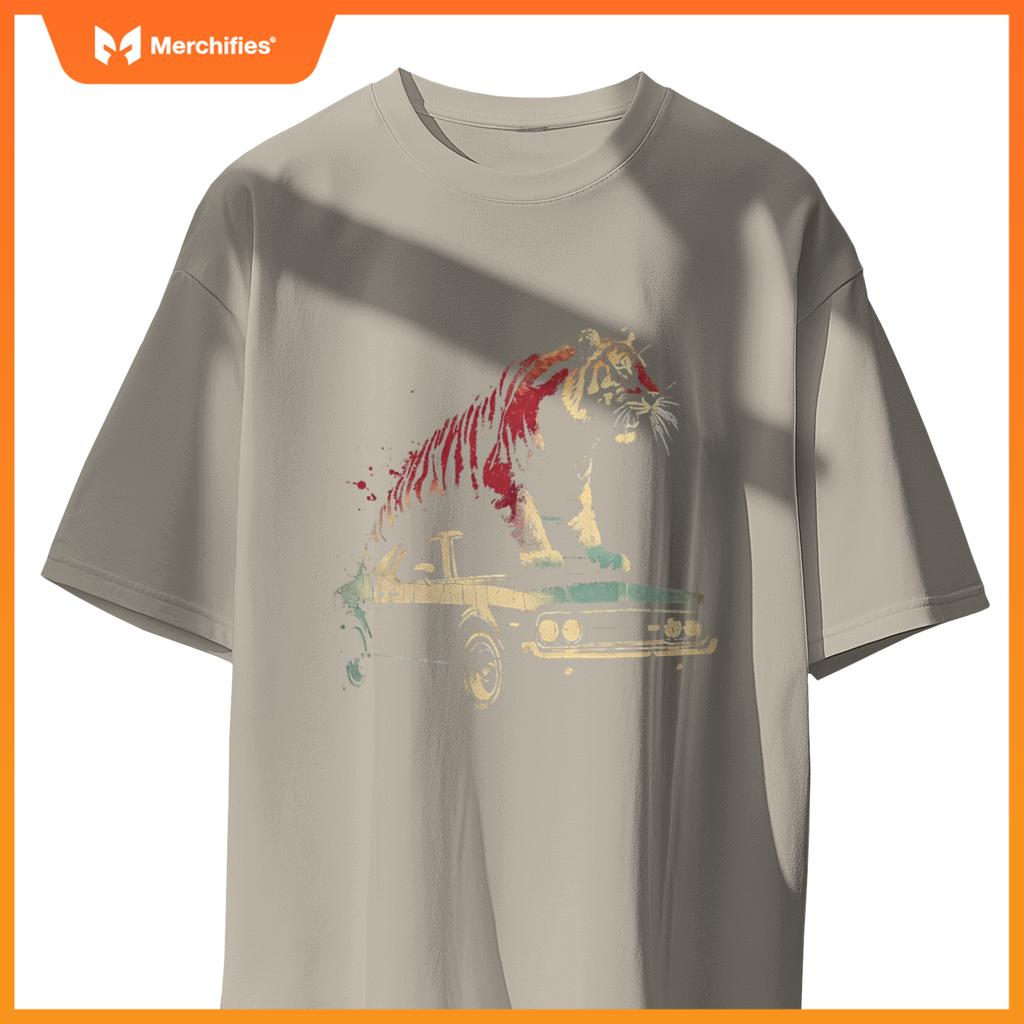Tiger Standing On A  Car - Graphic Tiger Love T-Shirt