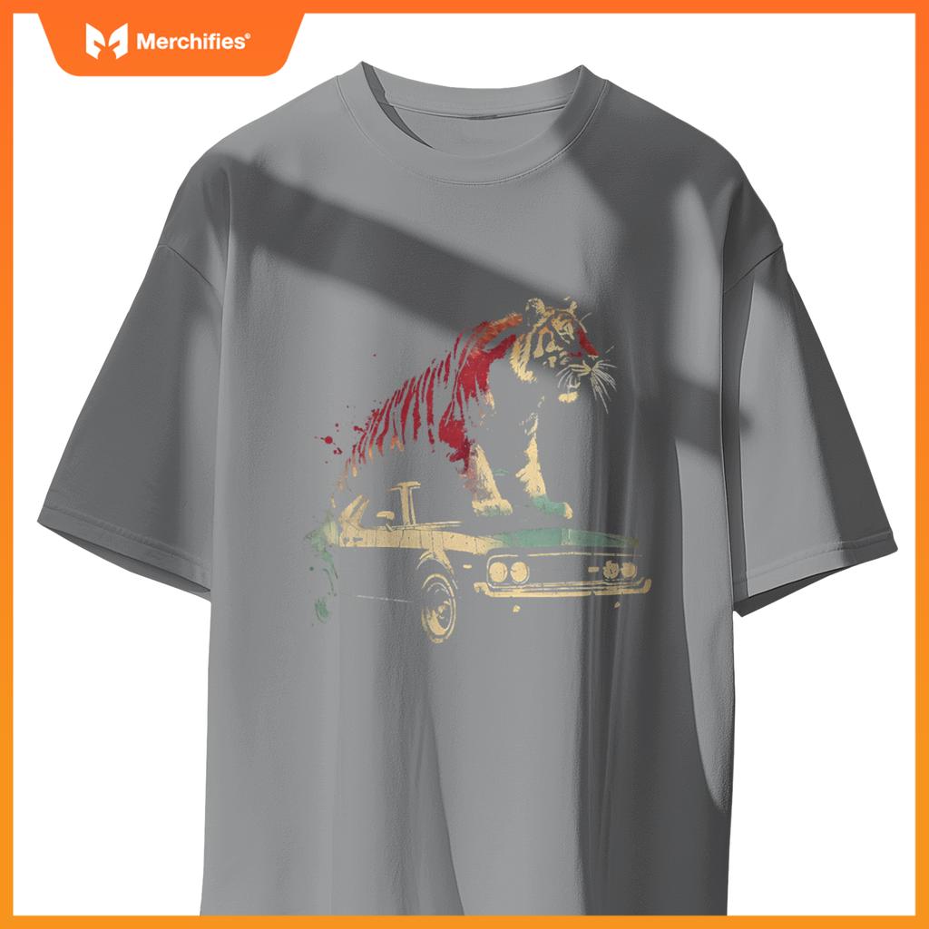 Tiger Standing On A  Car - Graphic Tiger Love T-Shirt