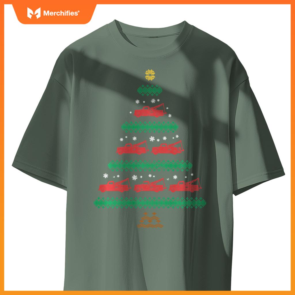 Tow Truck Ugly Christmas Wrecker Xmas Tree Towing Trucker Sweat T-Shirt