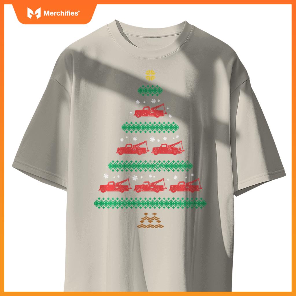 Tow Truck Ugly Christmas Wrecker Xmas Tree Towing Trucker Sweat T-Shirt