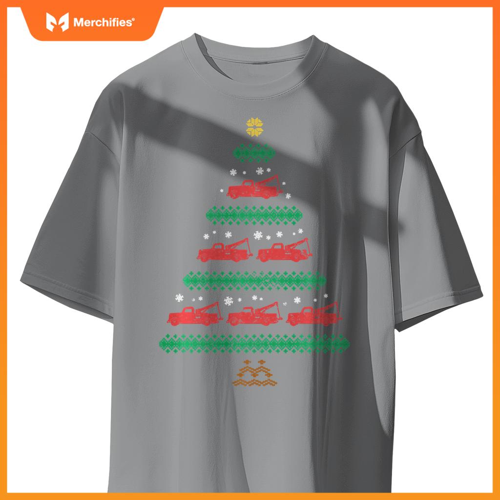 Tow Truck Ugly Christmas Wrecker Xmas Tree Towing Trucker Sweat T-Shirt