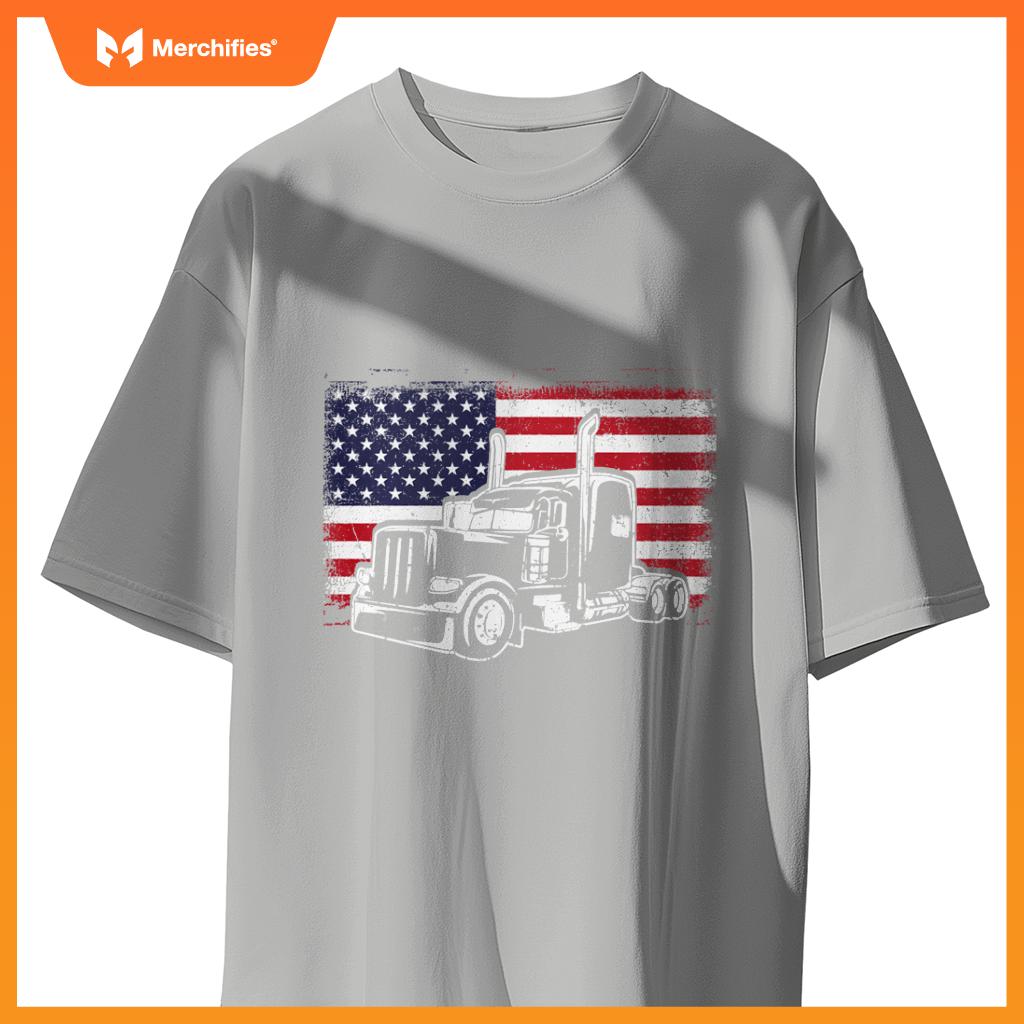 Truck Driver Trucker Lorry America Flag T-Shirt