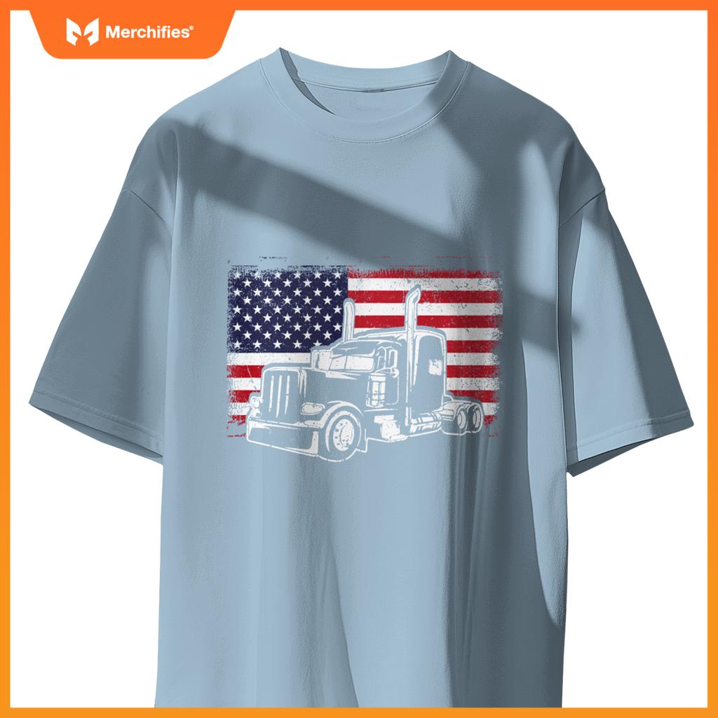 Truck Driver Trucker Lorry America Flag T-Shirt