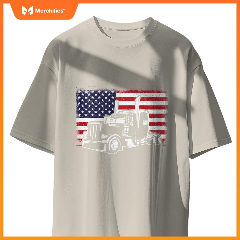 Truck Driver Trucker Lorry America Flag T-Shirt