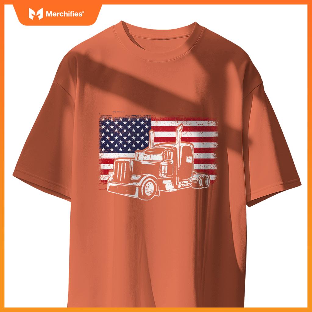 Truck Driver Trucker Lorry America Flag T-Shirt