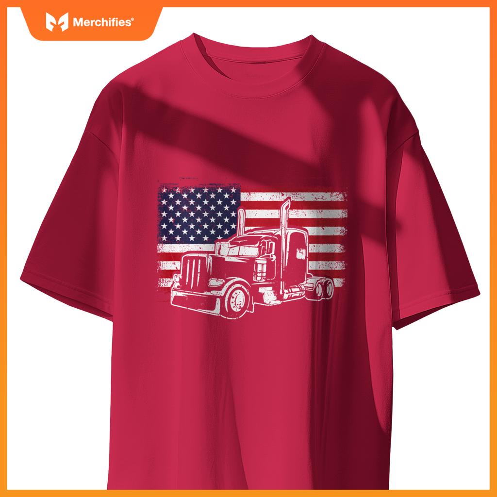 Truck Driver Trucker Lorry America Flag T-Shirt