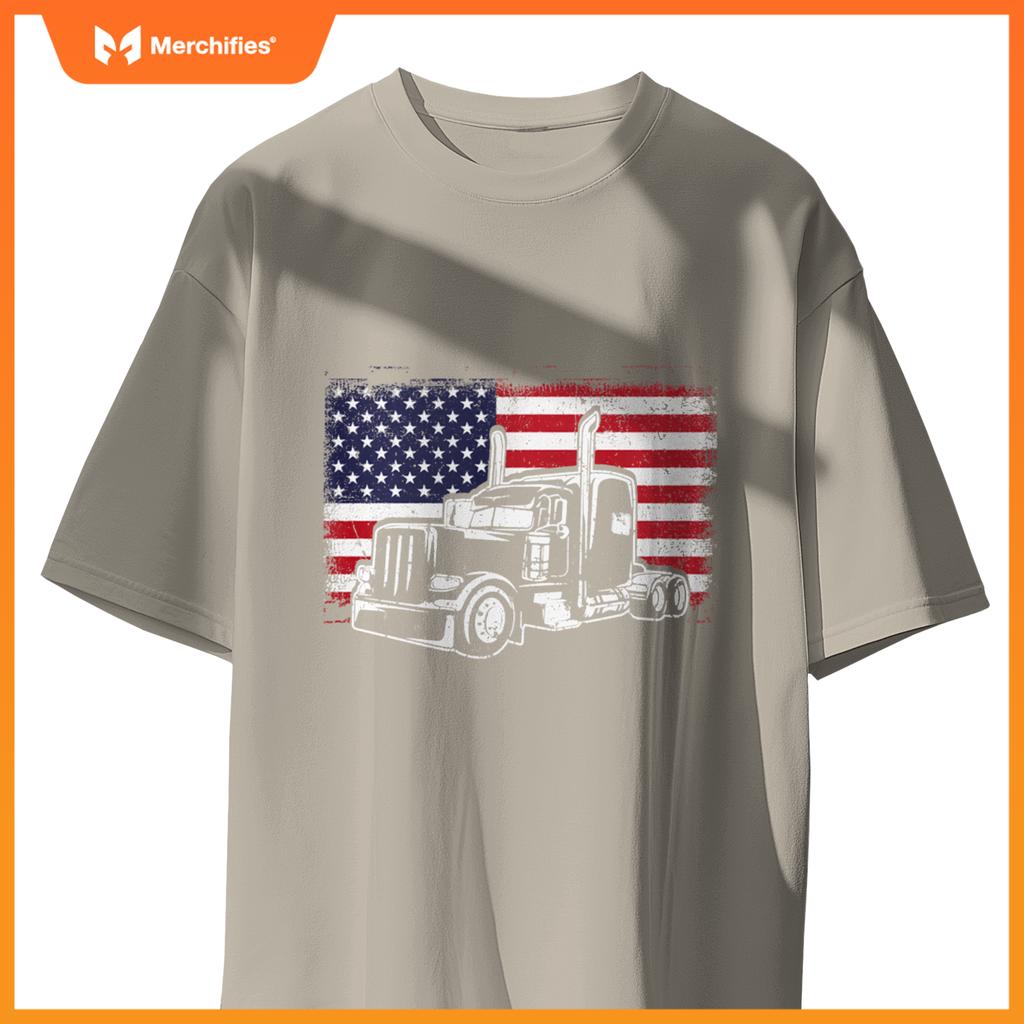 Truck Driver Trucker Lorry America Flag T-Shirt