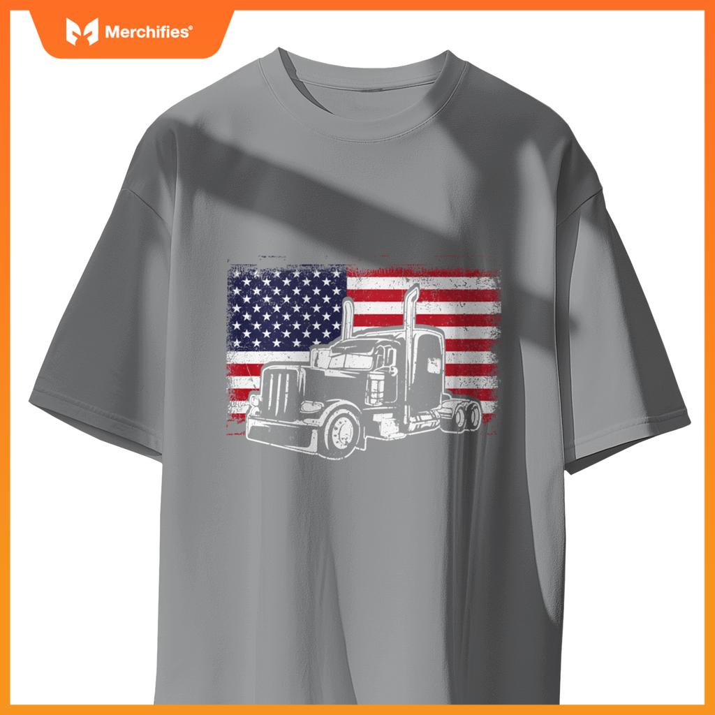 Truck Driver Trucker Lorry America Flag T-Shirt