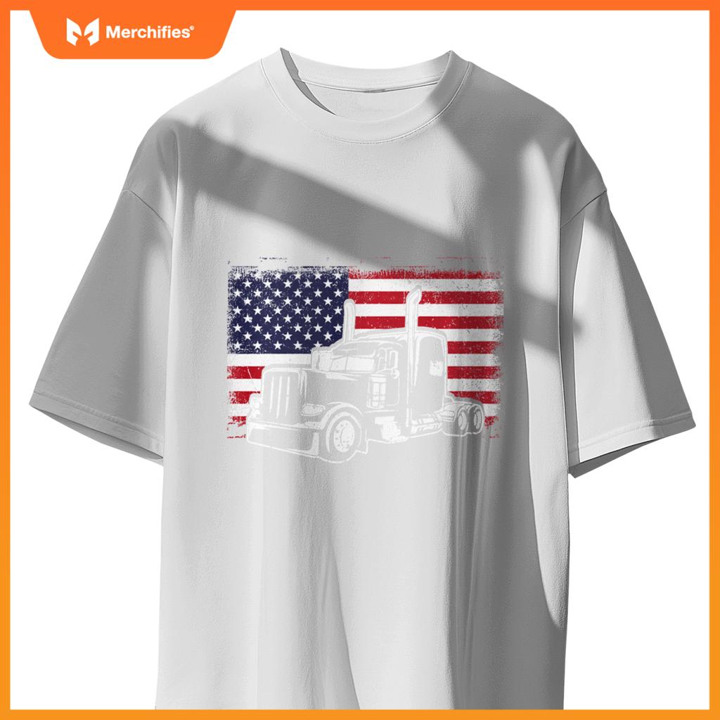 Truck Driver Trucker Lorry America Flag T-Shirt