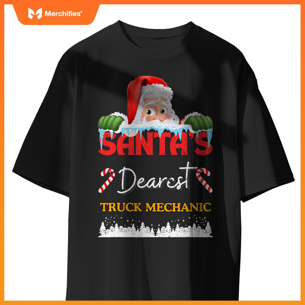 Truck Mechanic Christmas Job Work Profession Santa Claus T-Shirt