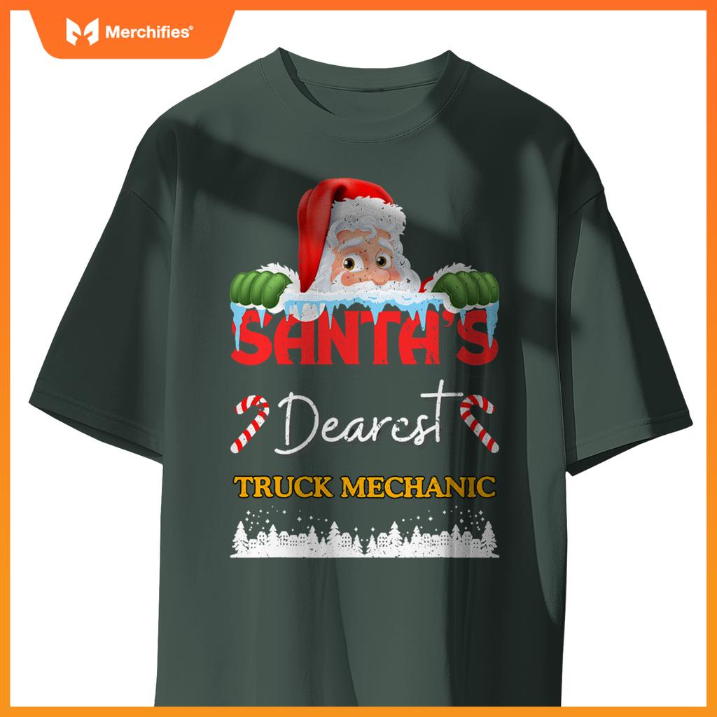 Truck Mechanic Christmas Job Work Profession Santa Claus T-Shirt