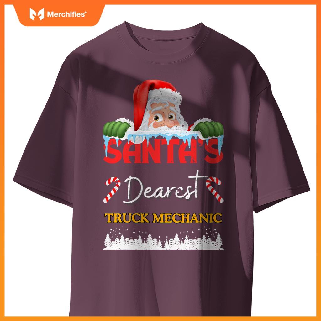 Truck Mechanic Christmas Job Work Profession Santa Claus T-Shirt