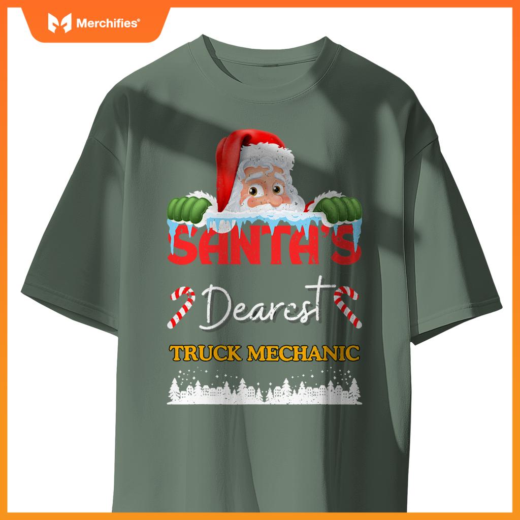 Truck Mechanic Christmas Job Work Profession Santa Claus T-Shirt