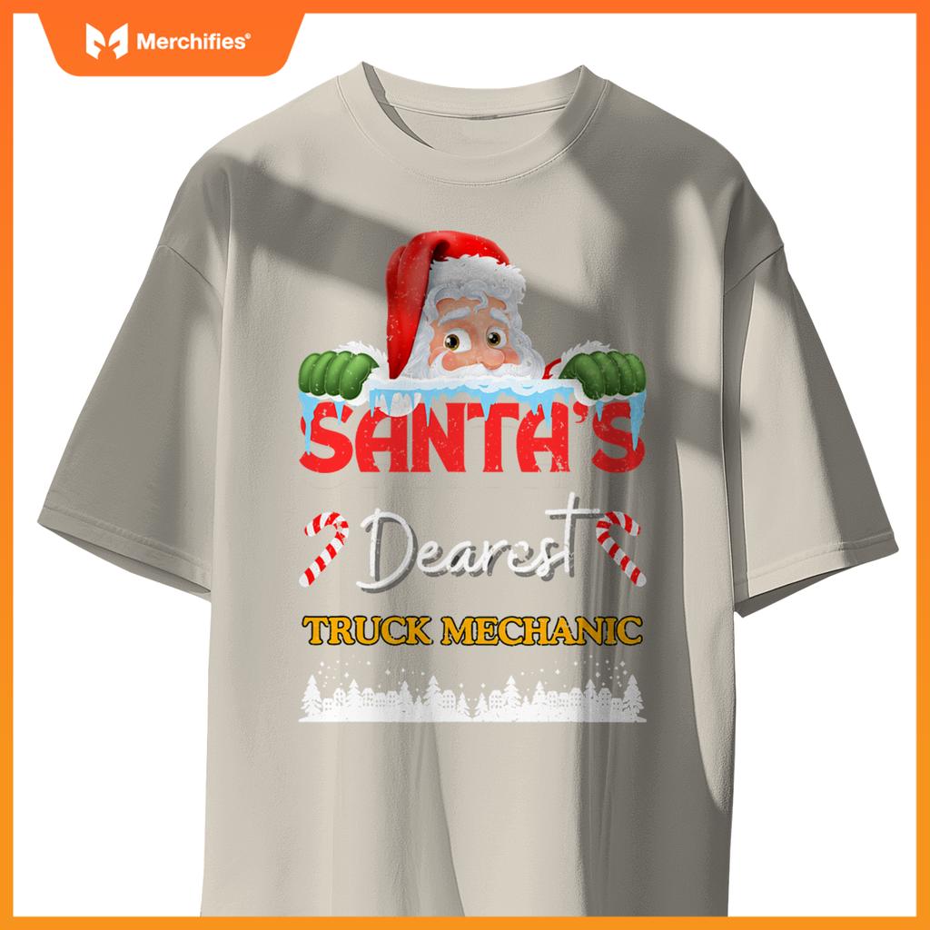 Truck Mechanic Christmas Job Work Profession Santa Claus T-Shirt