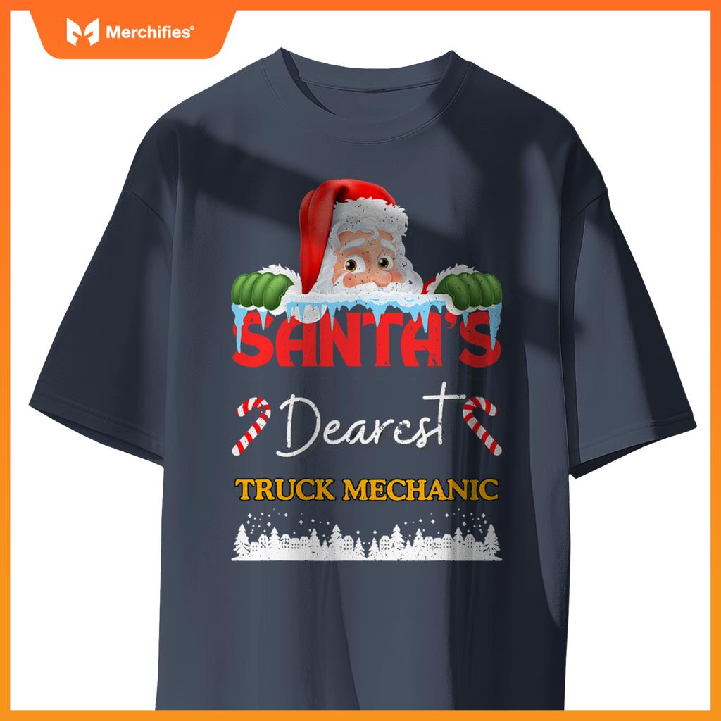 Truck Mechanic Christmas Job Work Profession Santa Claus T-Shirt