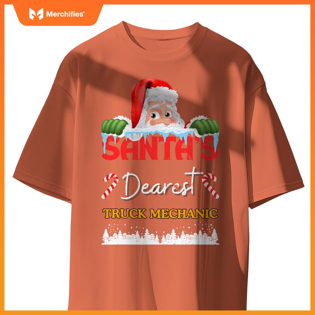 Truck Mechanic Christmas Job Work Profession Santa Claus T-Shirt