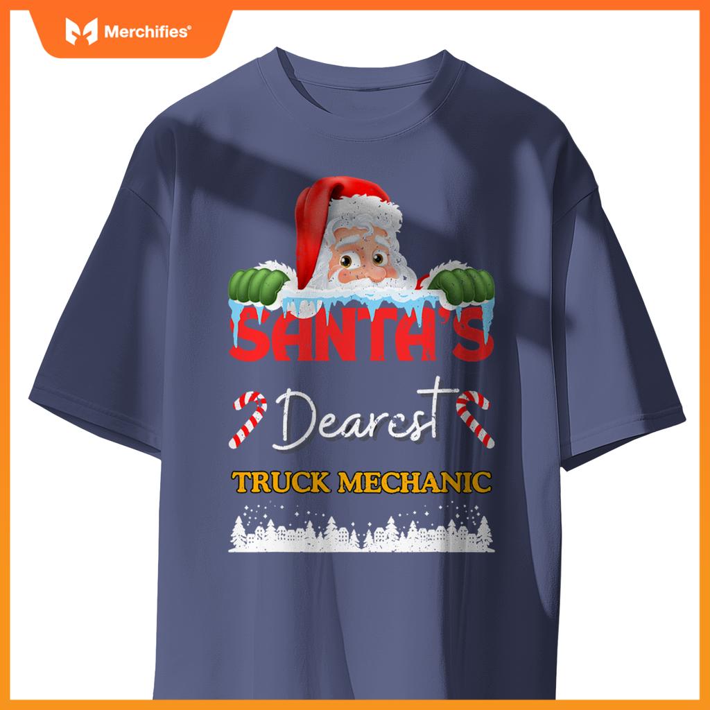 Truck Mechanic Christmas Job Work Profession Santa Claus T-Shirt
