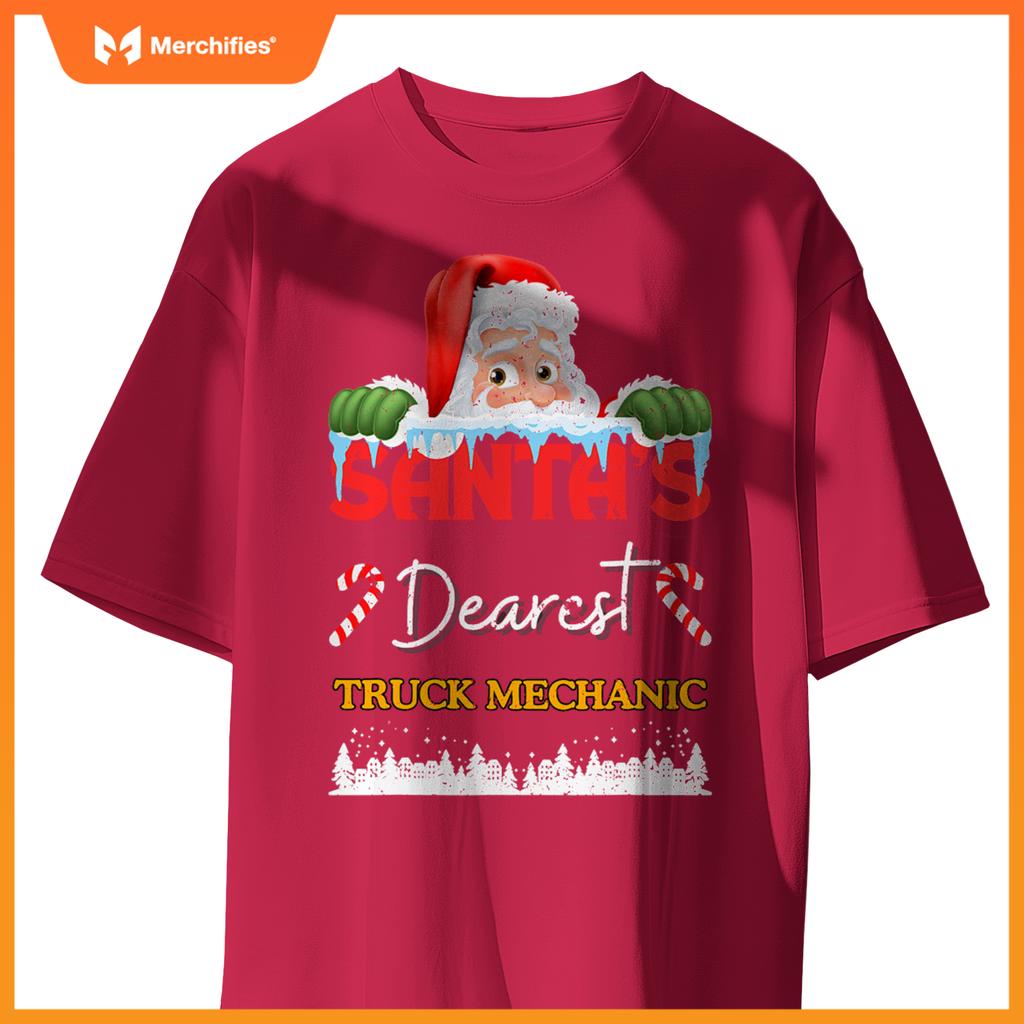 Truck Mechanic Christmas Job Work Profession Santa Claus T-Shirt