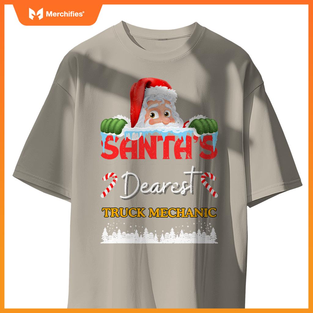 Truck Mechanic Christmas Job Work Profession Santa Claus T-Shirt