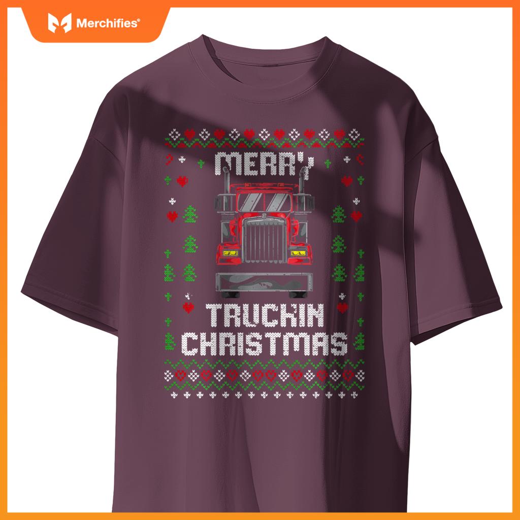 Trucker Truck Driver Ugly Xmas Merry Trucking Christmas Sweat T-Shirt