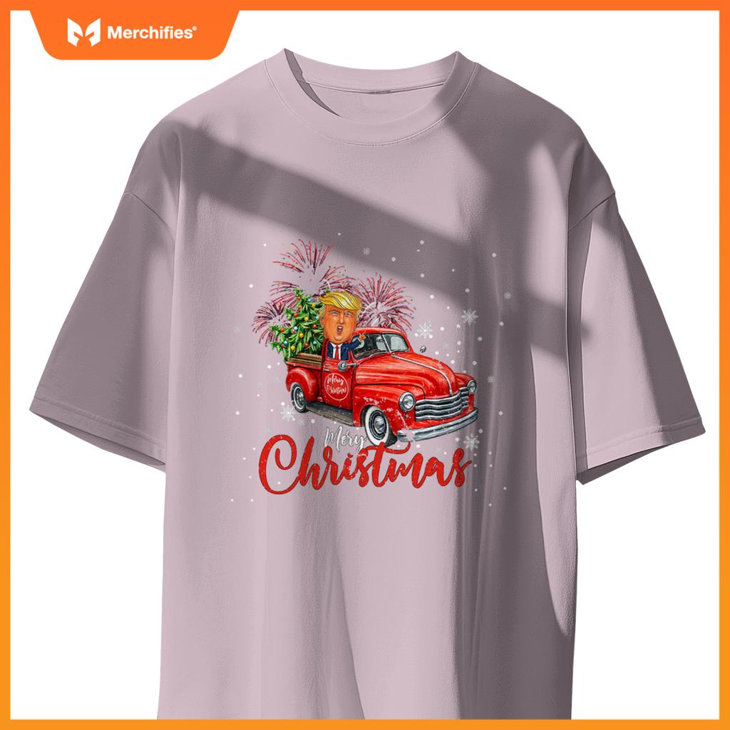 Trump , Merry Christmas Red Truck Family Matching Pajama T-Shirt
