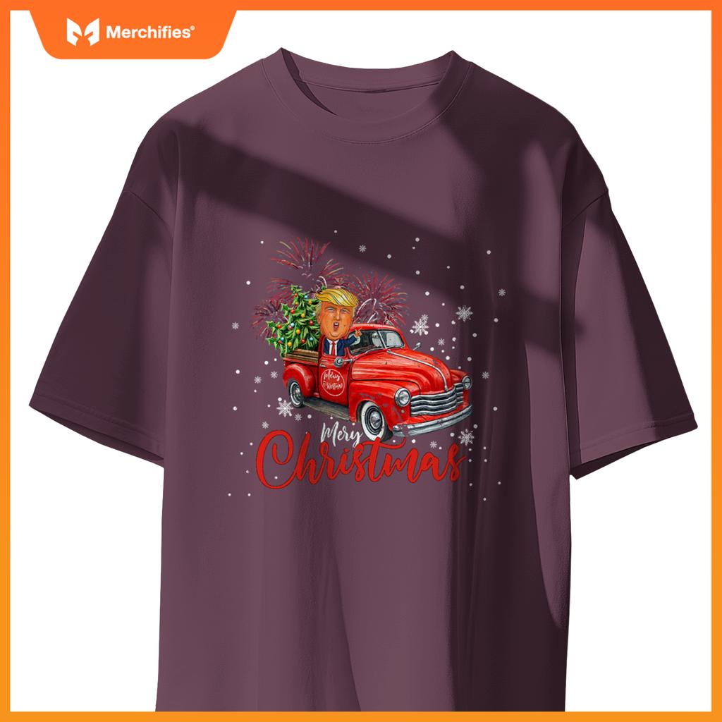 Trump , Merry Christmas Red Truck Family Matching Pajama T-Shirt