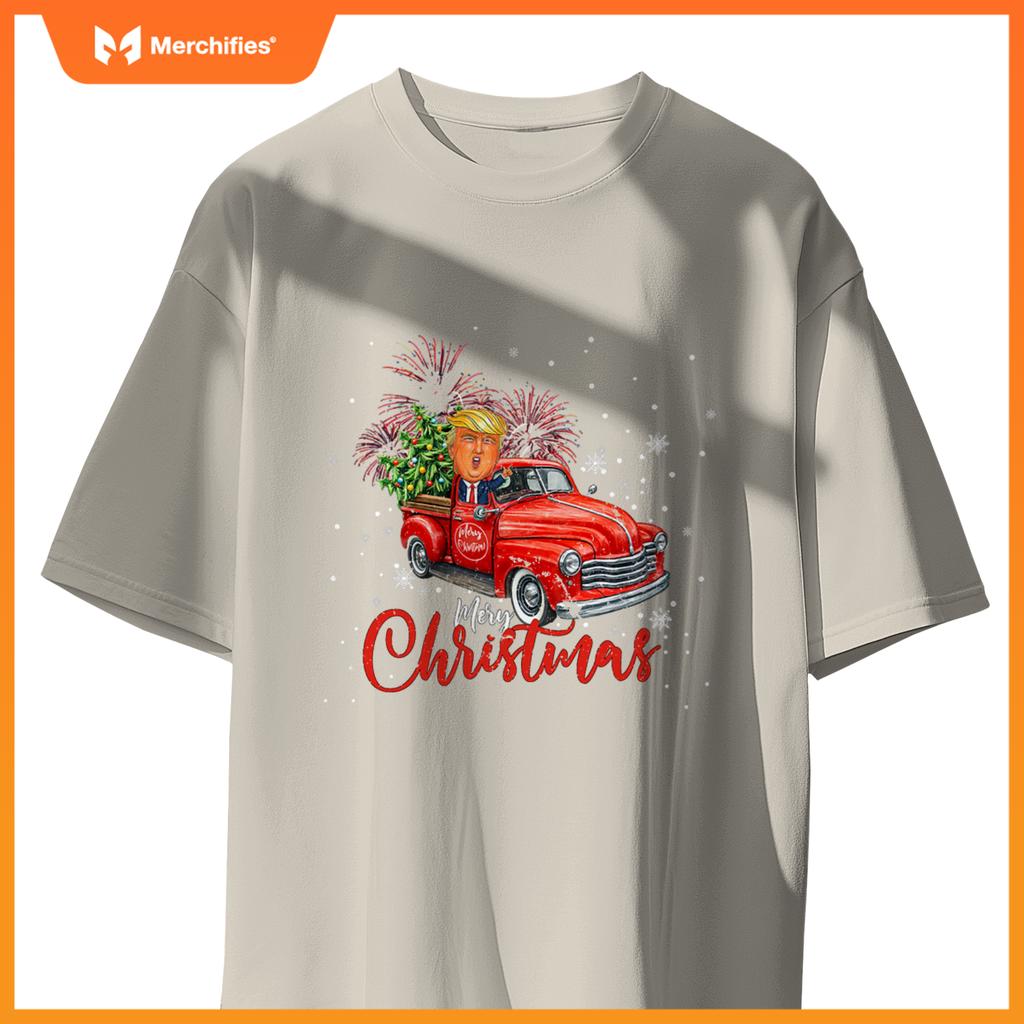 Trump , Merry Christmas Red Truck Family Matching Pajama T-Shirt