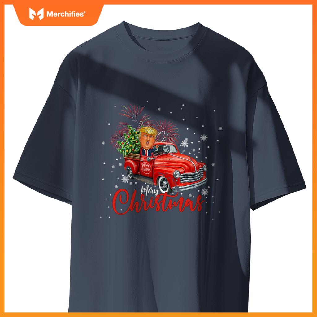 Trump , Merry Christmas Red Truck Family Matching Pajama T-Shirt
