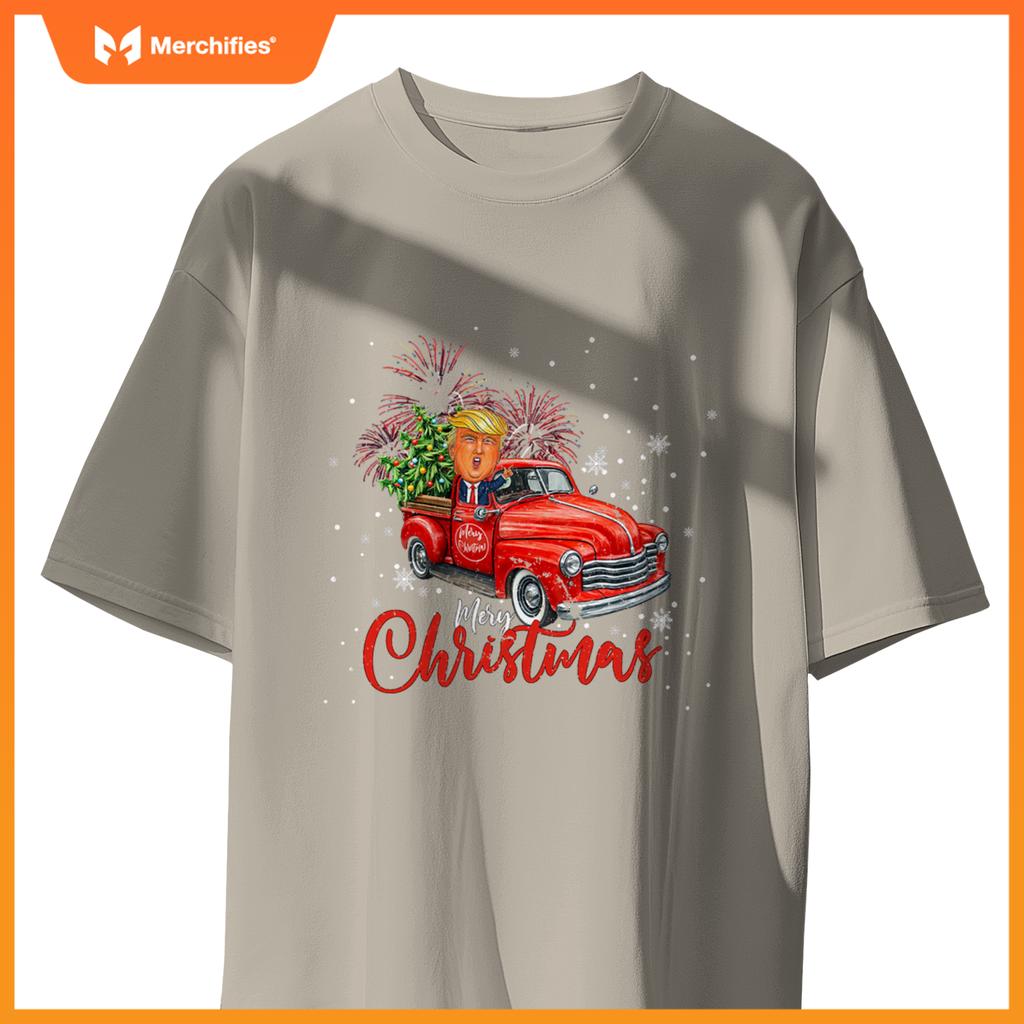Trump , Merry Christmas Red Truck Family Matching Pajama T-Shirt