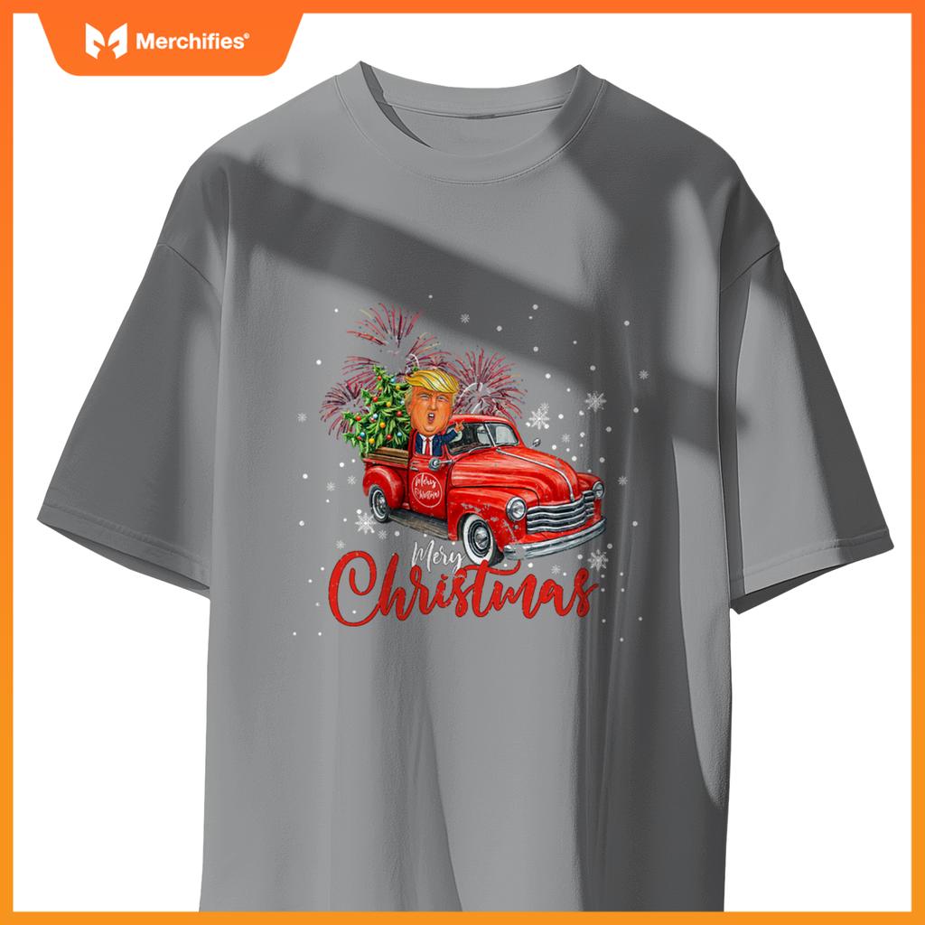 Trump , Merry Christmas Red Truck Family Matching Pajama T-Shirt