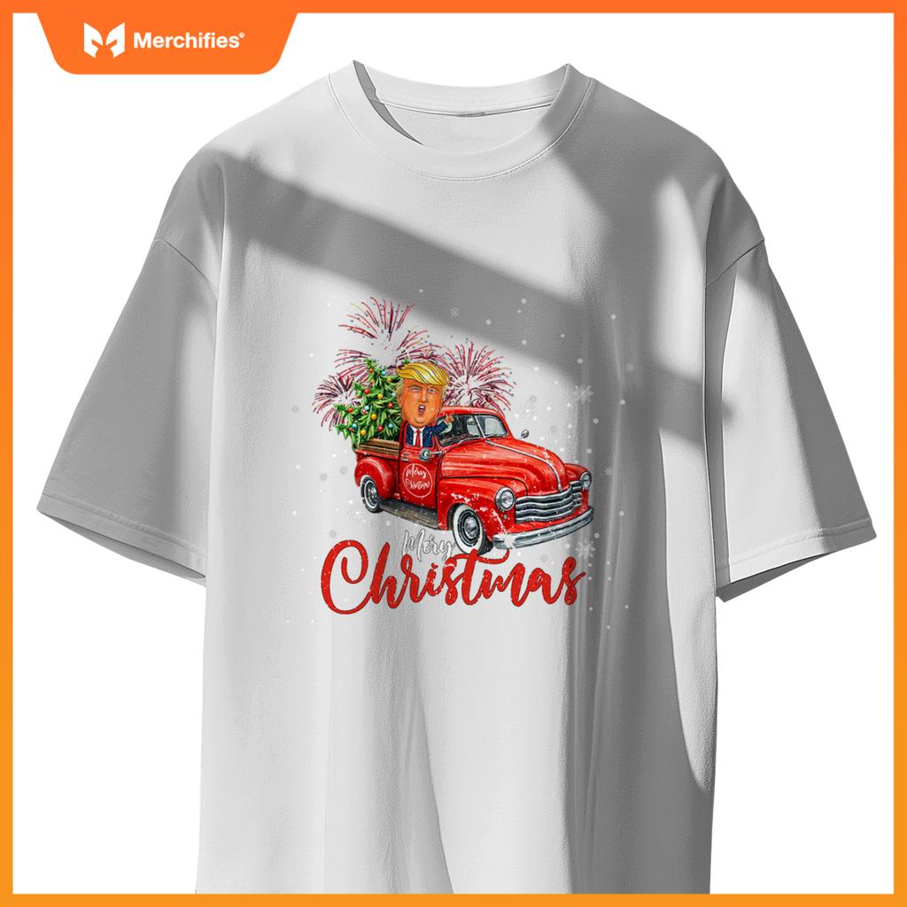 Trump , Merry Christmas Red Truck Family Matching Pajama T-Shirt